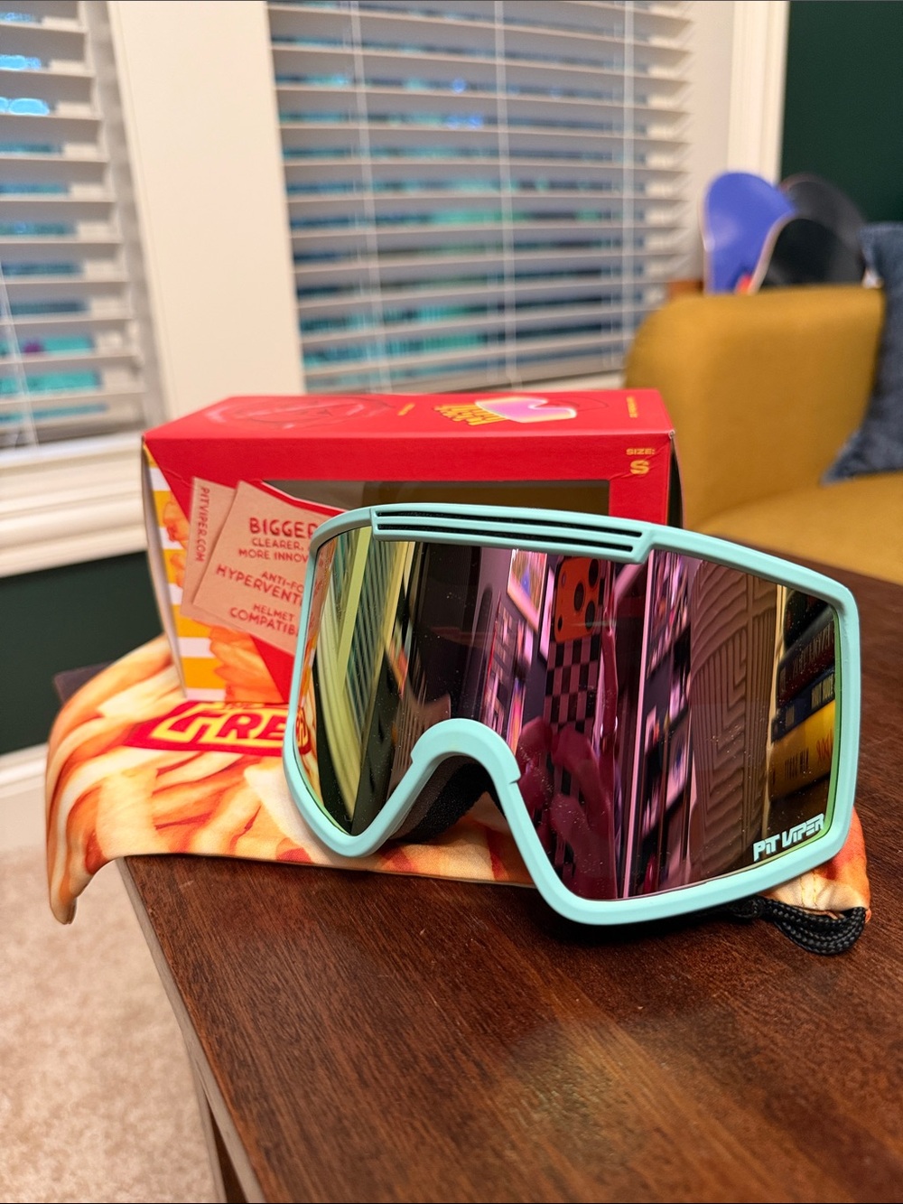 Pit Viper The French Fry - Mint Frame with Pink Mirror Lens Goggles (new!)